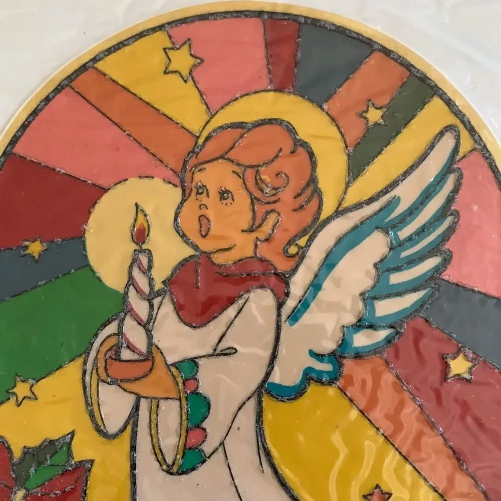 Vtg 70s instant‎ stained glass Christmas scene in packaging